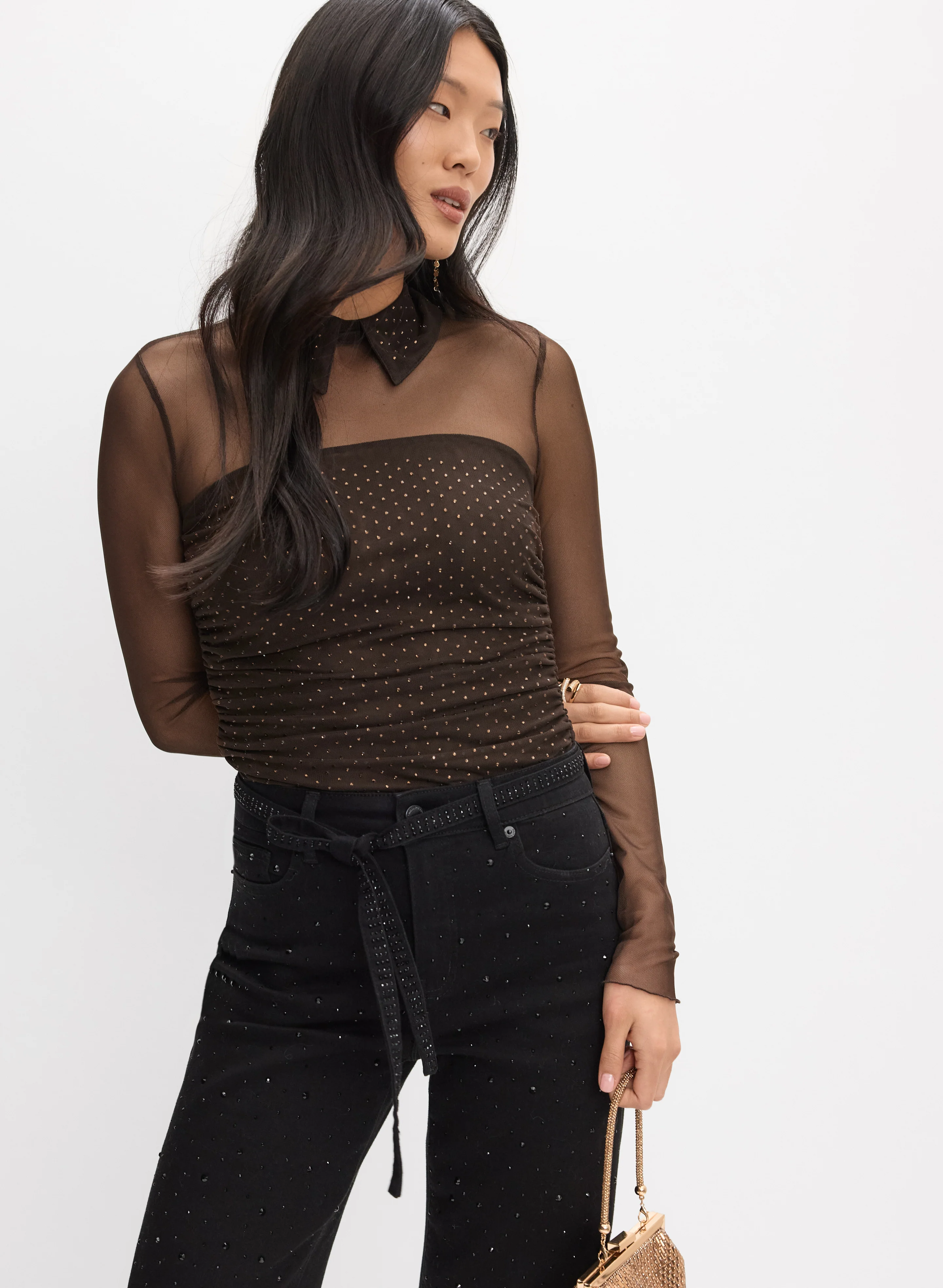 Rhinestone & Mesh Top