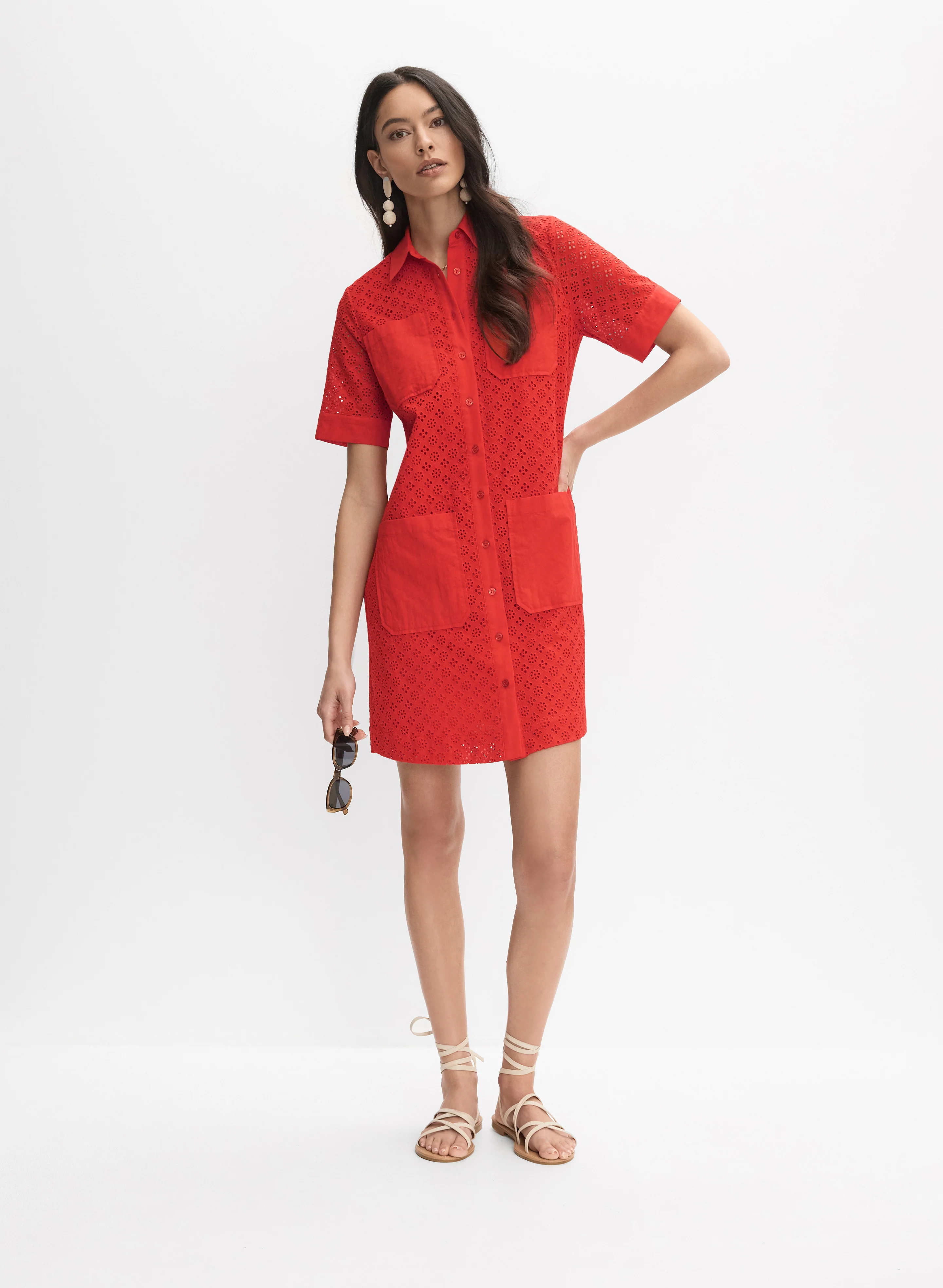 Eyelet Embroidered Shirt Dress