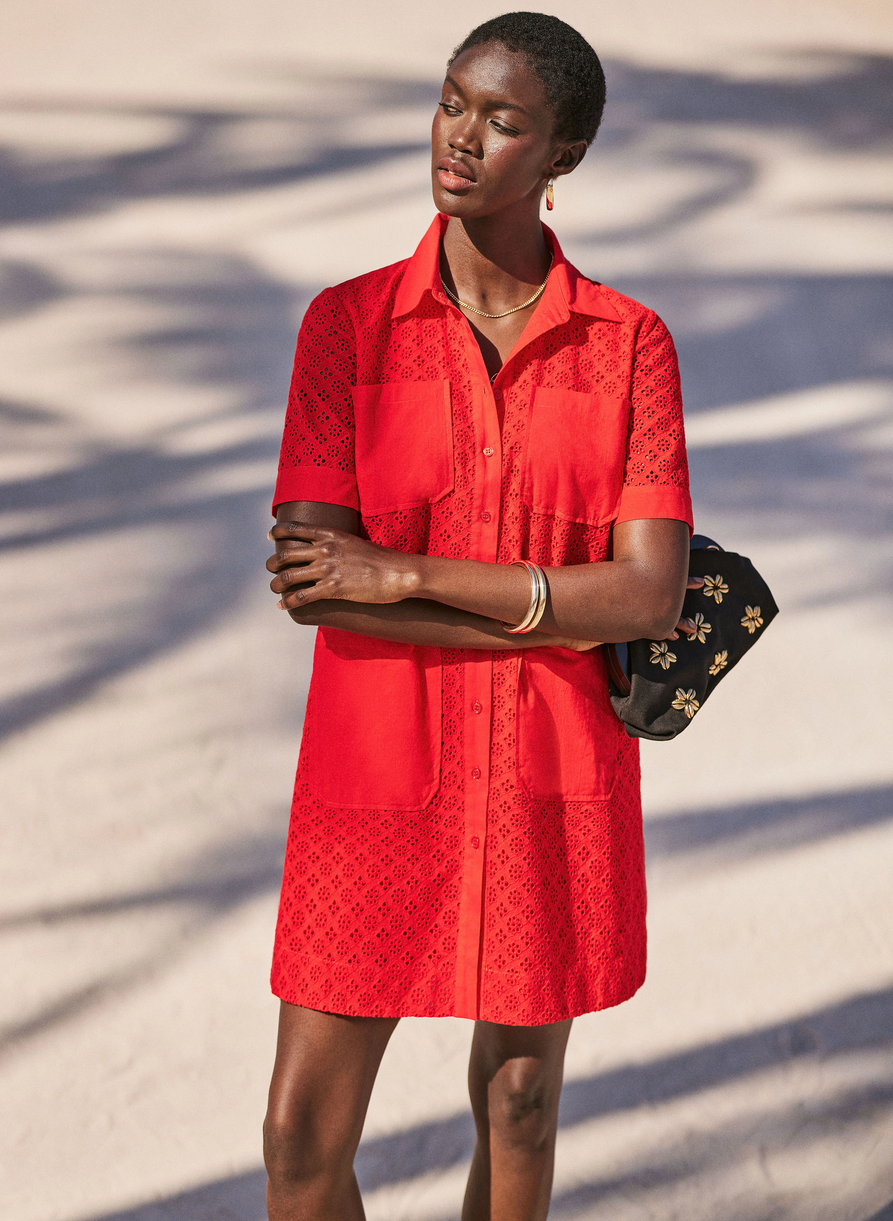 Eyelet Embroidered Shirt Dress