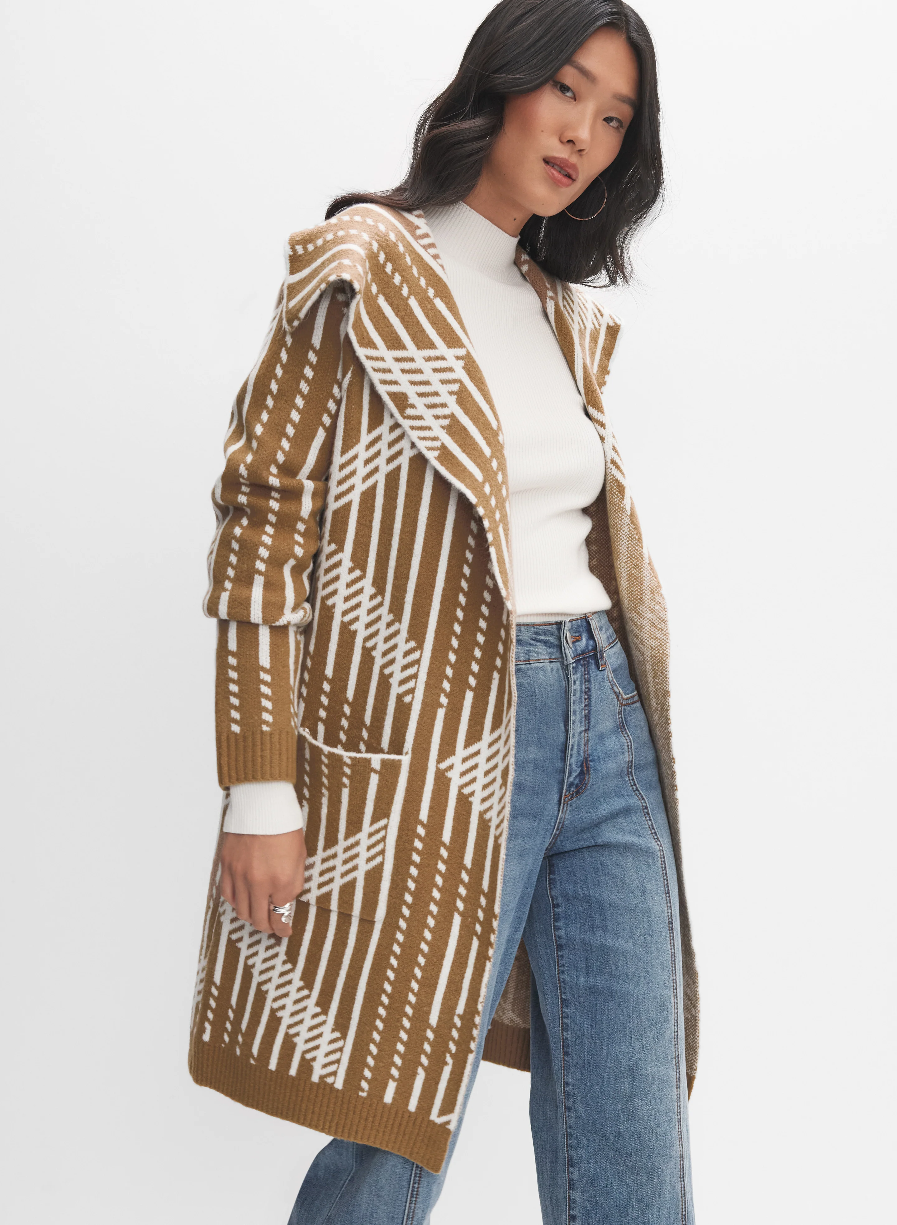 Geometric Open-Front Cardigan