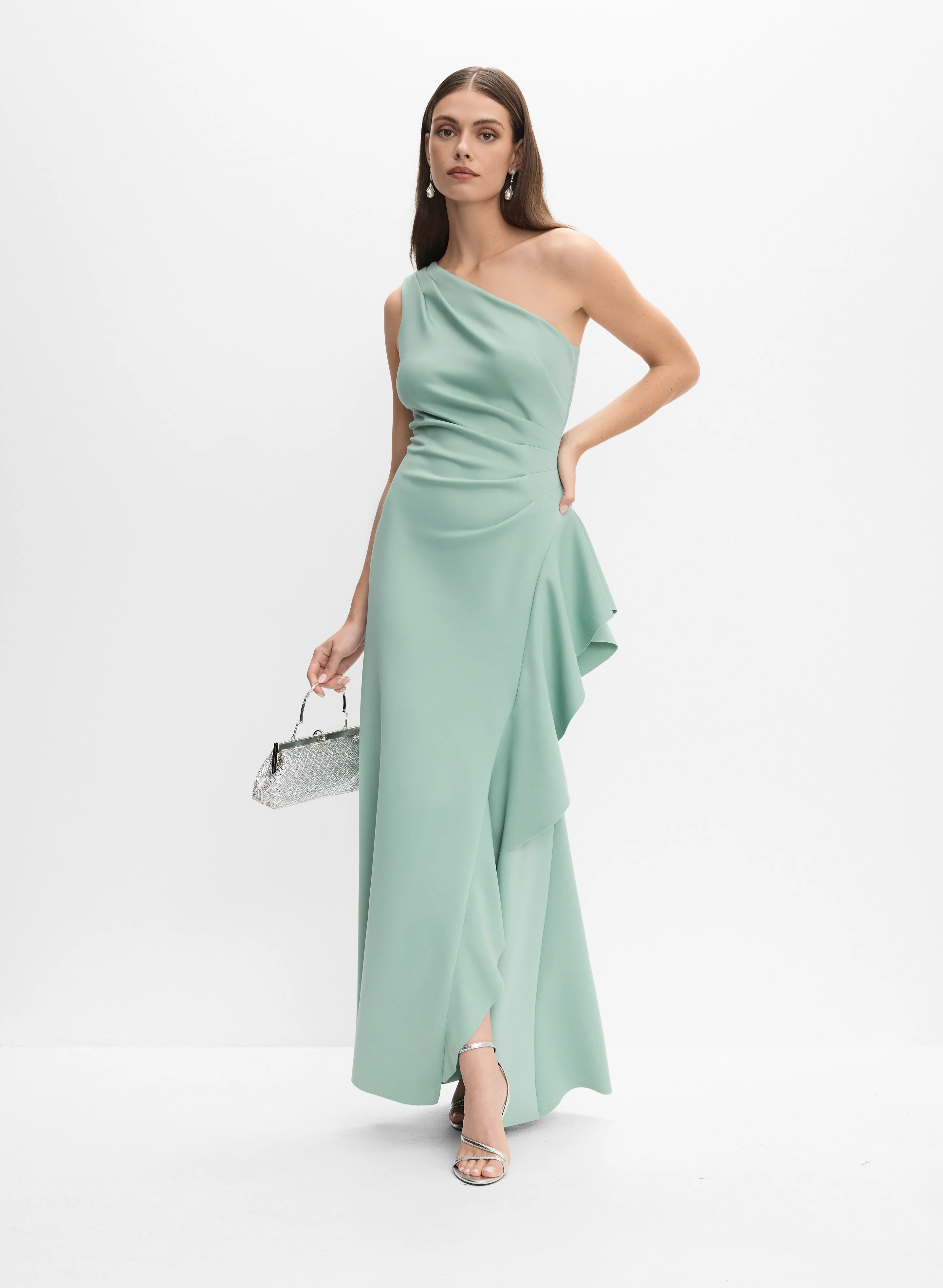 Asymmetric Waterfall Ruffle Dress