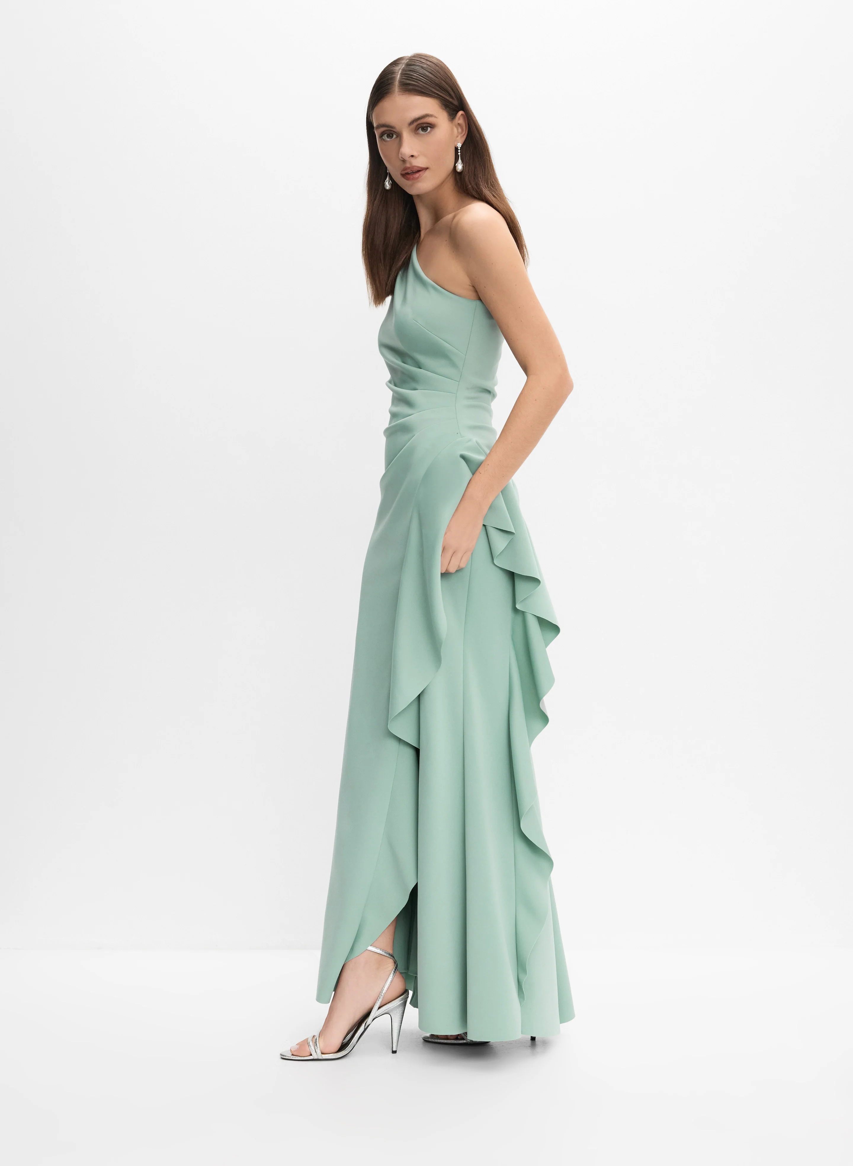Asymmetric Waterfall Ruffle Dress
